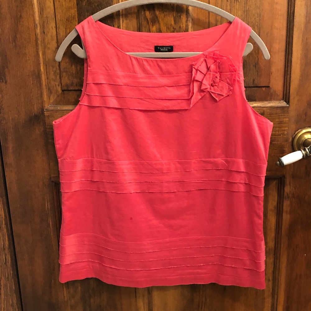 Talbots Pink/Coral Blouse with Flower 🌺